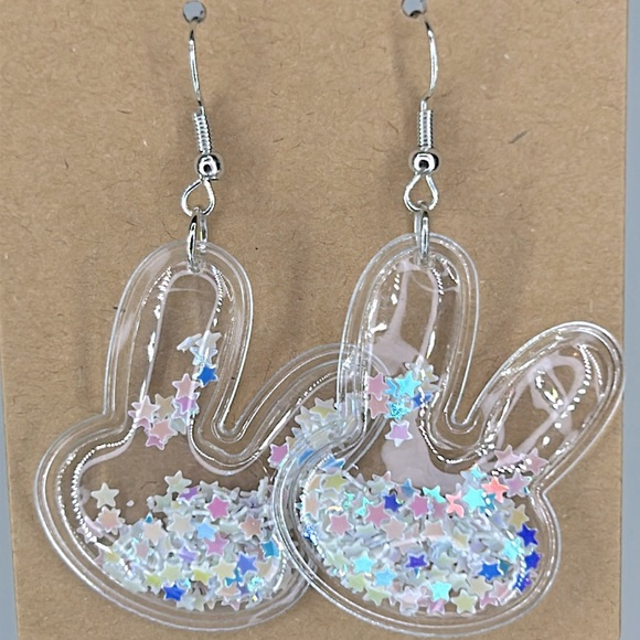 Hand Crafted Jewelry - PVC Easter Bunny Confetti Dangle Earrings